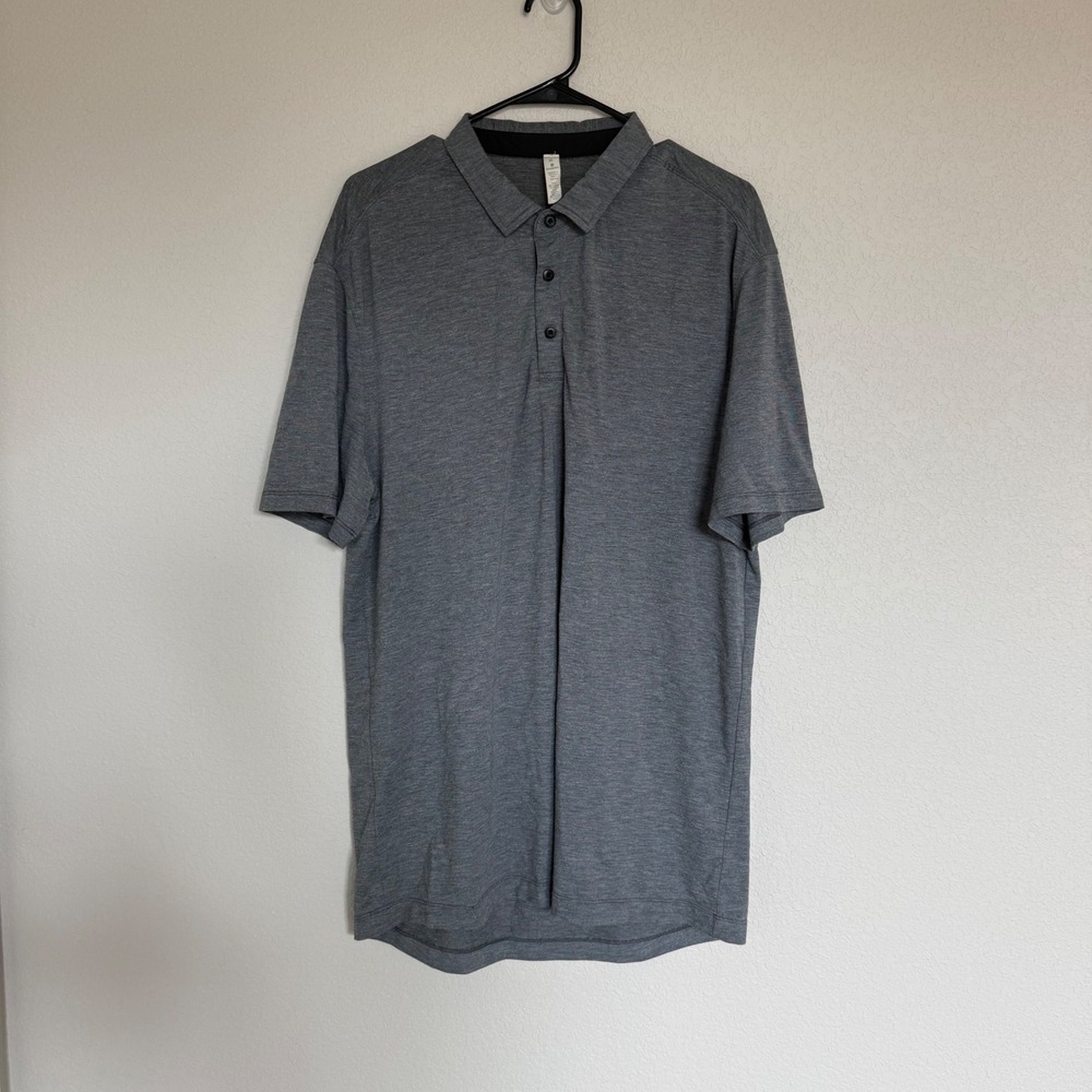 Lululemon Polo Shirt Mens XL Heathered Grey Short Sleeve Golf Preppy Athleisure